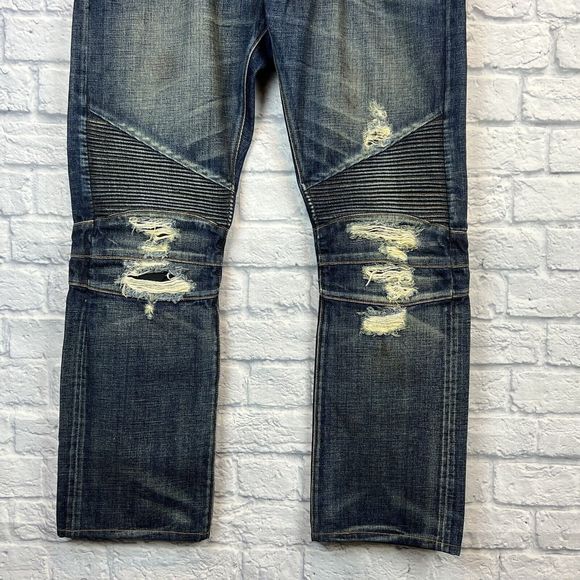 Cult of Individuality Men Rebel Cargo Zip Moto Straight Denim Jeans 38x34 (39X31 - Picture 5 of 16